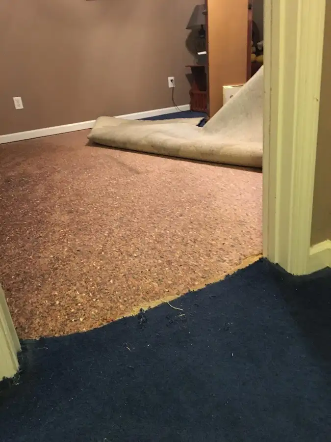 Carpet pad removal revealing water damage during Drying & Dehumidification in Yelm