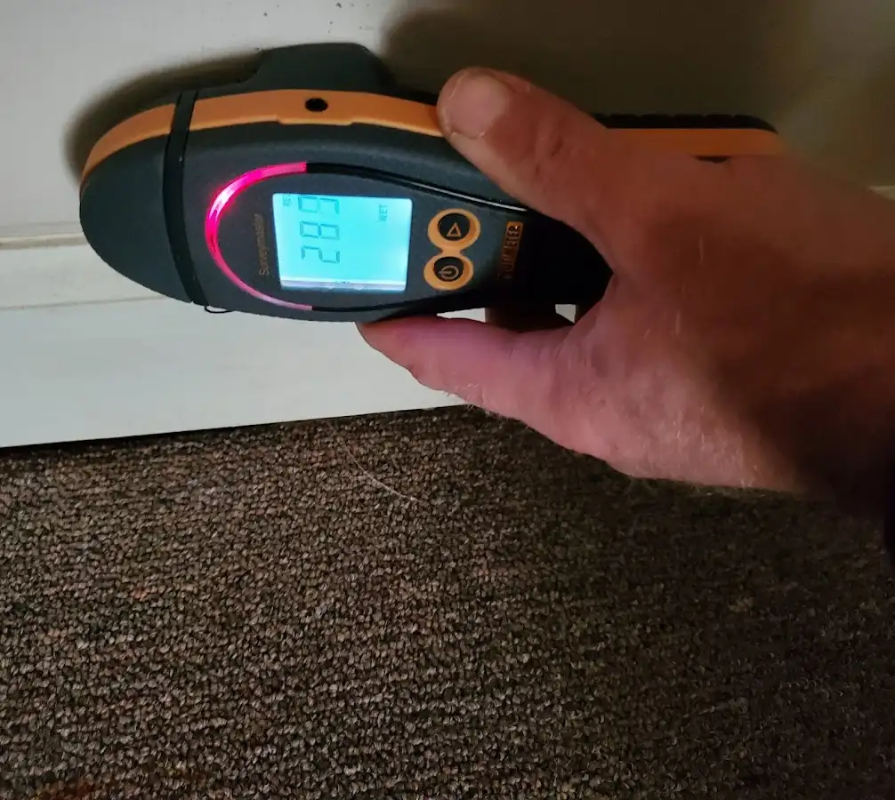 Moisture detection at baseboard during Storm Damage Restoration in Yelm